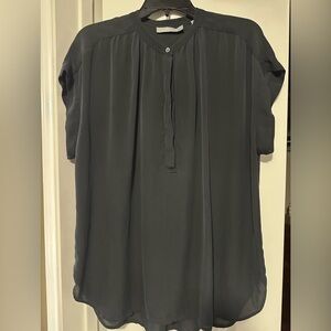 Vince Black Short-Sleeve Brushed Silk Tunic Blouse sz Large